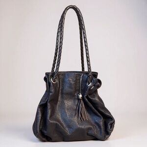 Furla Chocolate Brown Leather Bucket Bag and branded dust bag